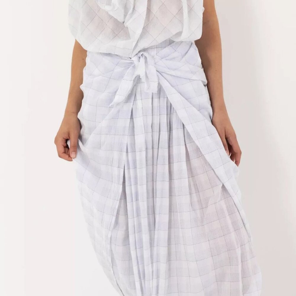 Marc Le Bihan Sarouel Pant, White/Plaid, 100% Cotton, Size 36, with Tags